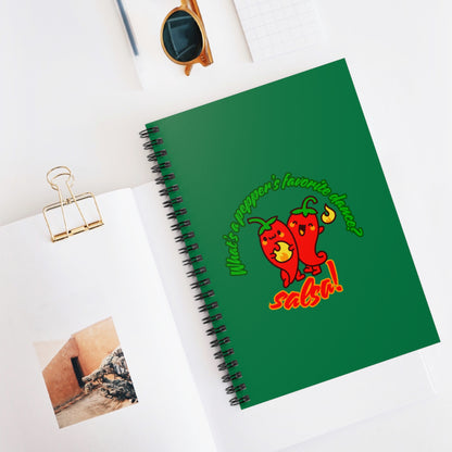 "What Is a Pepper’s Favorite Dance? Salsa!" Spiral Notebook – Funny Dance Pun Journal with Cute Pepper Graphic for Dancers & Foodie Pun Lovers