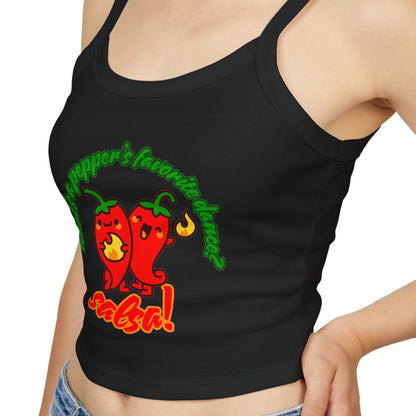 "What’s a Pepper’s Favorite Dance? Salsa!" Women’s Spaghetti Strap Tank Top – Cute Pepper Graphic | Funny Dance Pun Shirt for Dancers & Food Lovers