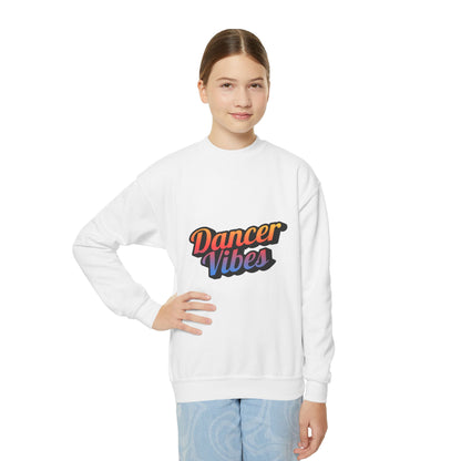 "Dancer Vibes" Youth Crewneck Sweatshirt – Colorful Text-Based Dance Graphic Pullover for Kids and Teens