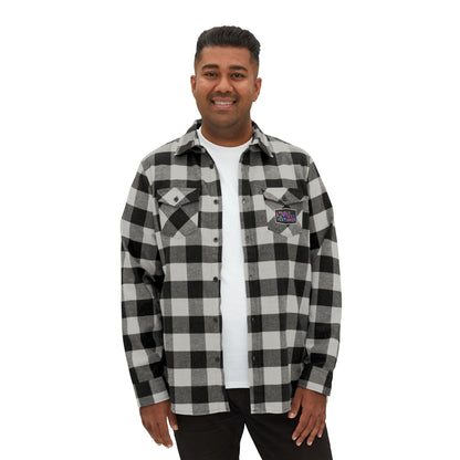 Levels Premium Collection Flannel Shirt – Unisex Streetwear Button-Up with "Levels Pictures Textures" Front Text and Bold Dancer Silhouette Back Graphic