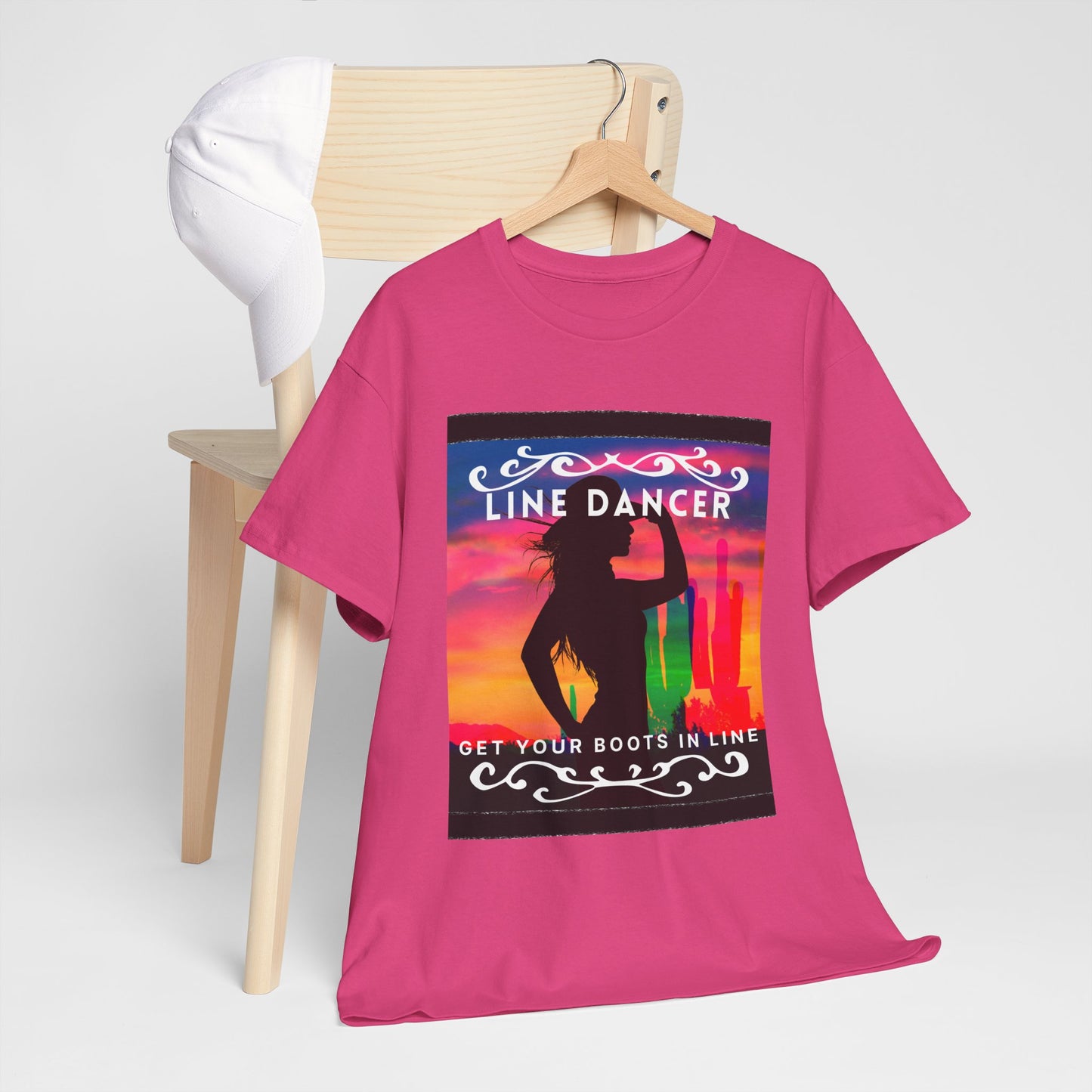 "Line Dancer" Unisex Heavy Cotton T-Shirt – Western Country Dance Graphic Tee – 'Get Your Boots in Line' Cowboy-Inspired Shirt