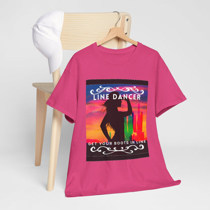 "Line Dancer" Unisex Heavy Cotton T-Shirt – Western Country Dance Graphic Tee – 'Get Your Boots in Line' Cowboy-Inspired Shirt