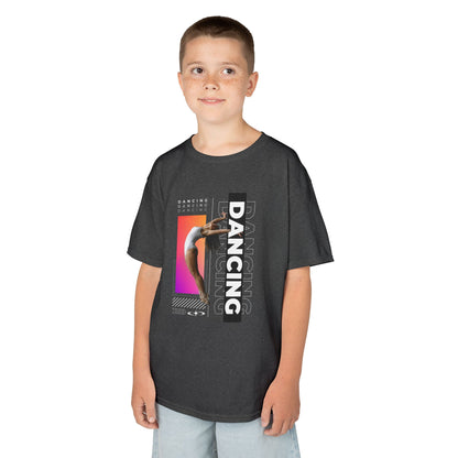 “Dancing” Youth Short Sleeve T-Shirt – Streetwear-Inspired Female Dancer Graphic – Stylish Kids Dance Apparel Tee