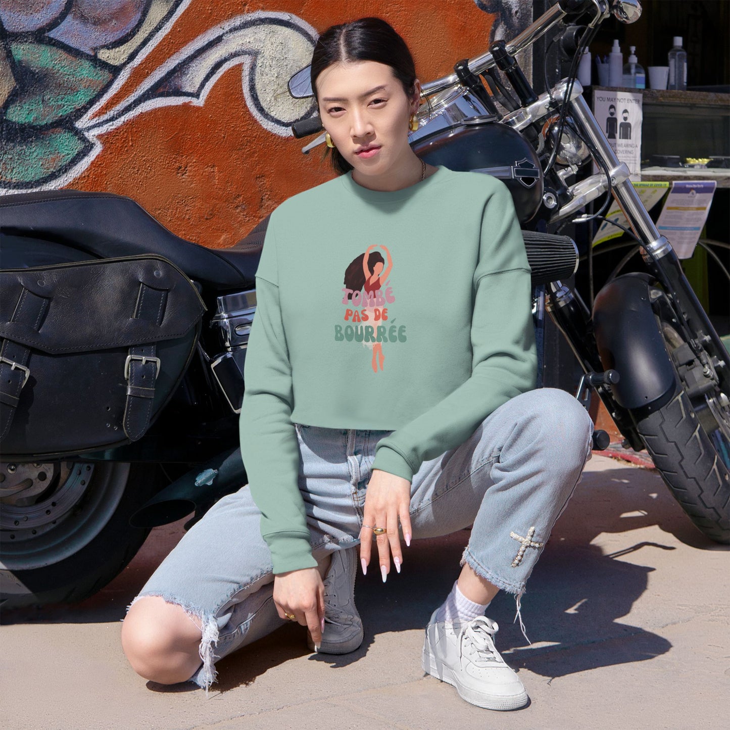 "Tombé Pas de Bourrée" – Women’s Cropped Ballet Dance Sweatshirt | Colorful Dancer Graphic Pullover for Ballet Lovers