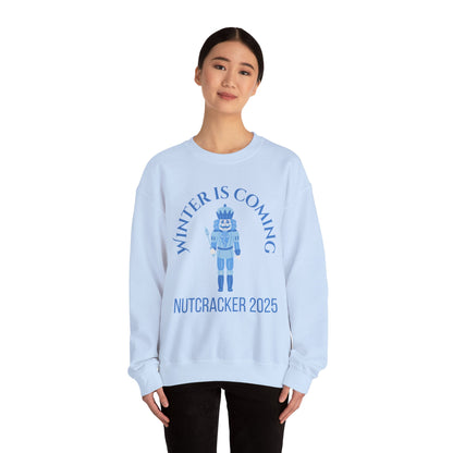 Light blue sweatshirt with Nutcracker design and text on a white background