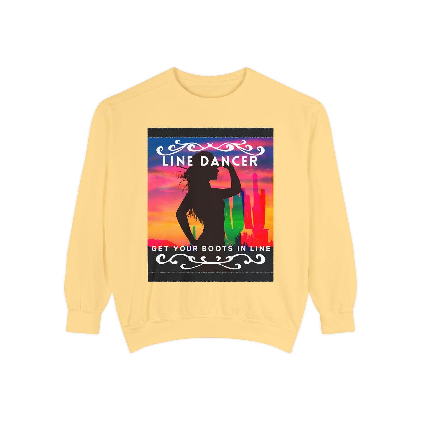 "Line Dancer, Get Your Boots in Line" Unisex Lightweight Crewneck Sweatshirt – Western Dance Graphic Pullover for Country Music & Boot Scootin’ Fans