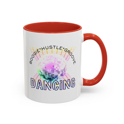 "Boogie, Hustle, Groove - Dancing" Disco Accent Coffee Mug – Fun Retro Dance Gift for Coffee Lovers