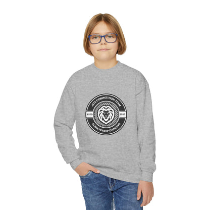 "Jeté Competition Team - Always Keep Dancing" Youth Crewneck Sweatshirt – Bold Collegiate-Inspired Dance Graphic Pullover for Kids and Teens