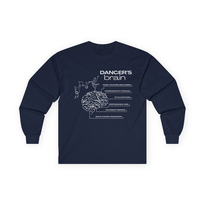 “Dancer’s Brain” Unisex Long Sleeve Tee – Funny Ballet & Dance Graphic Shirt with Labeled Brain Design + Optional Name or Studio Personalization