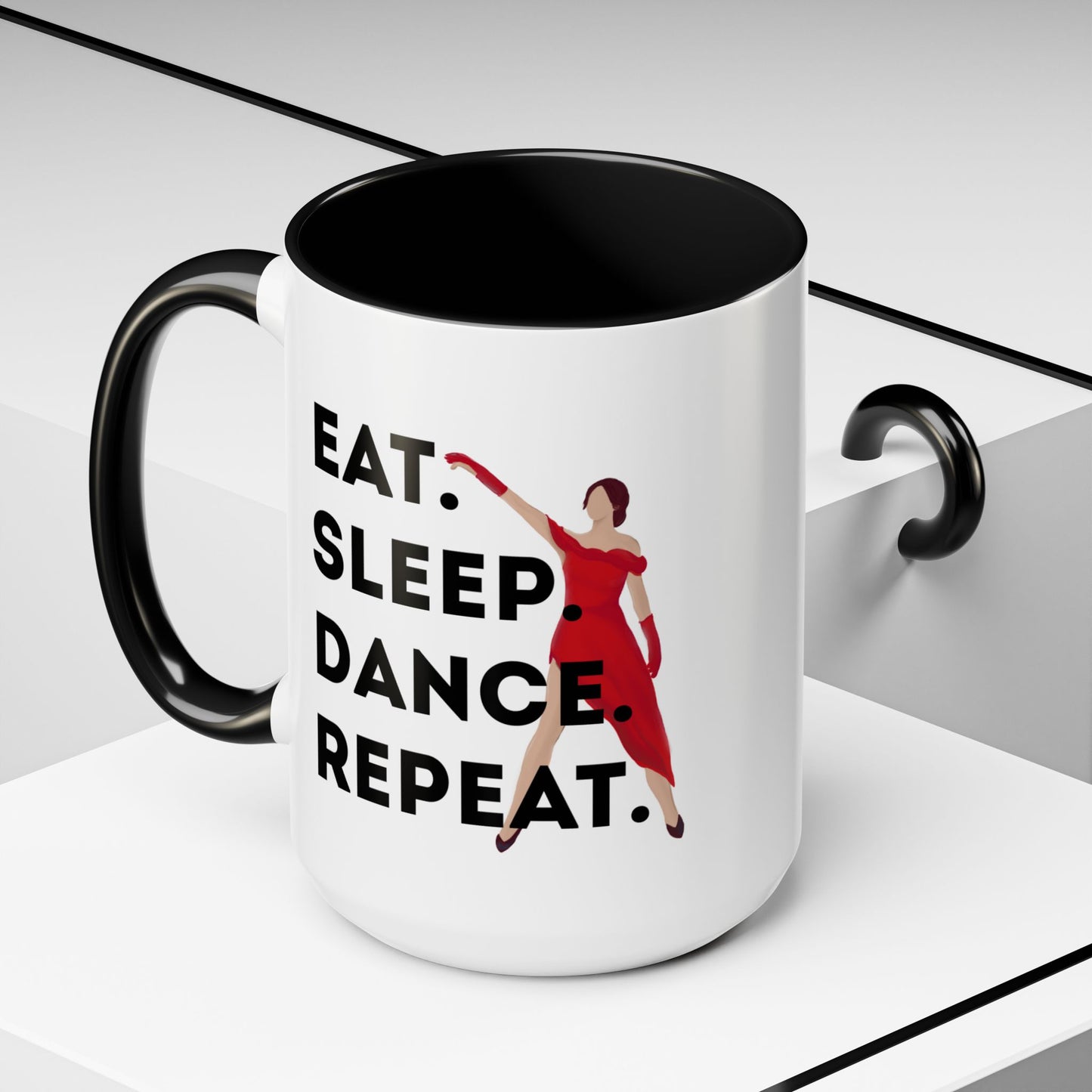 "Eat Sleep Dance Repeat" Accent Coffee Mug – Bold Dancer Graphic Ceramic Mug for Dance Lovers
