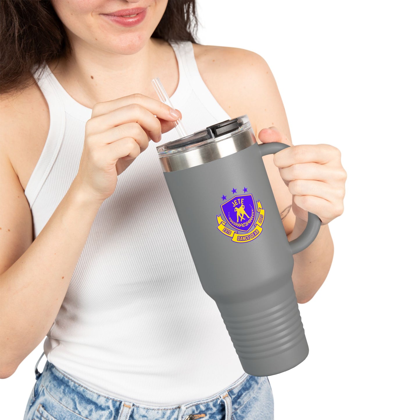 "Jeté Dance Gear Estd 2025" | 40oz Insulated Travel Mug with Collegiate-Inspired Graphic – Durable Stainless Steel Tumbler for Dancers & Dance Lovers