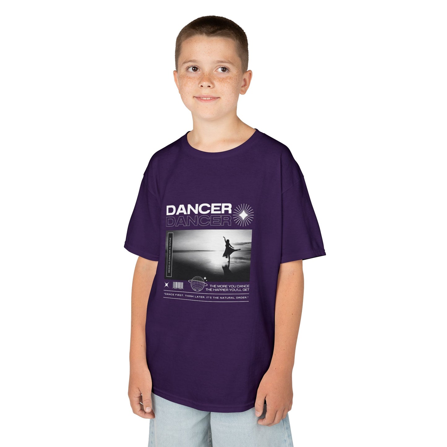 "Dancer" Arabesque on the Beach – Youth Short Sleeve Dance Tee in Streetwear-Inspired Style