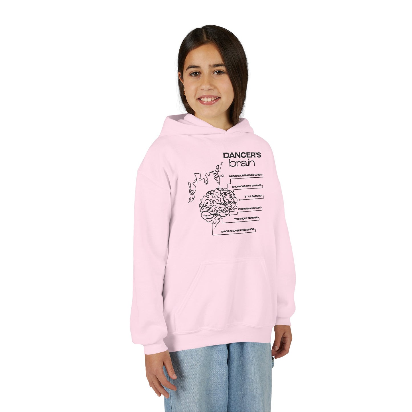 “Dancer’s Brain” Unisex Youth Hoodie with Funny Dance Brain Graphic – Personalized Dance Hoodie for Kids & Teens, Custom Name or Studio Option