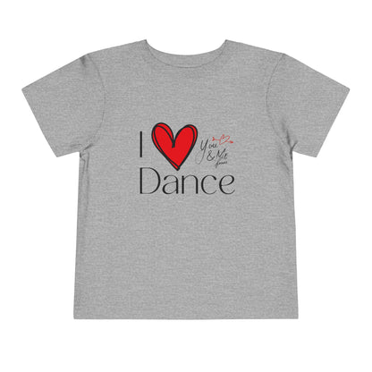 "I Love Dance" Toddler Short Sleeve Tee – Hand-Drawn Heart & Note Graphic Dance Lover T-Shirt