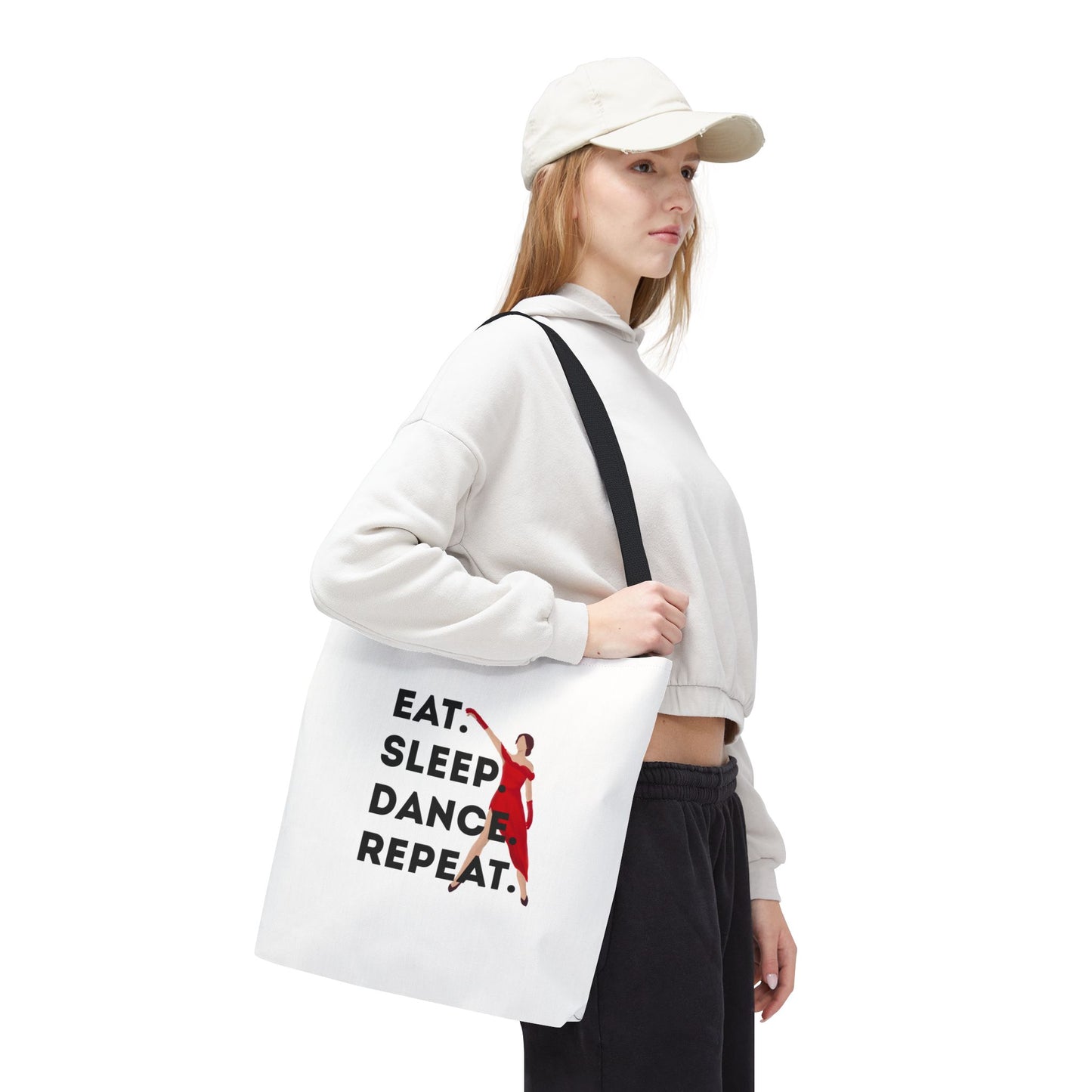 "Eat Sleep Dance Repeat" Canvas Tote Bag – Bold Dancer Graphic Dance Bag for Studio, School & Everyday Use