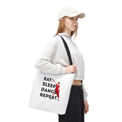 "Eat Sleep Dance Repeat" Canvas Tote Bag – Bold Dancer Graphic Dance Bag for Studio, School & Everyday Use