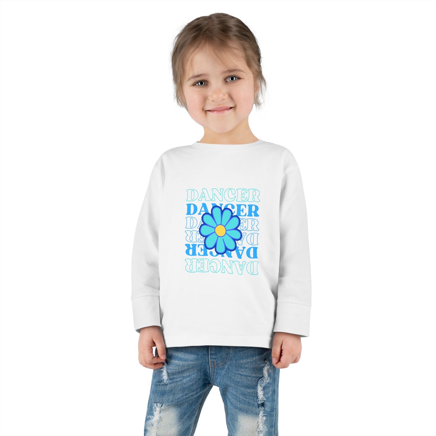 "Dancer" Toddler Long Sleeve Dance T-Shirt – Floral Text Graphic Shirt for Kids