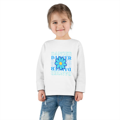 "Dancer" Toddler Long Sleeve Dance T-Shirt – Floral Text Graphic Shirt for Kids