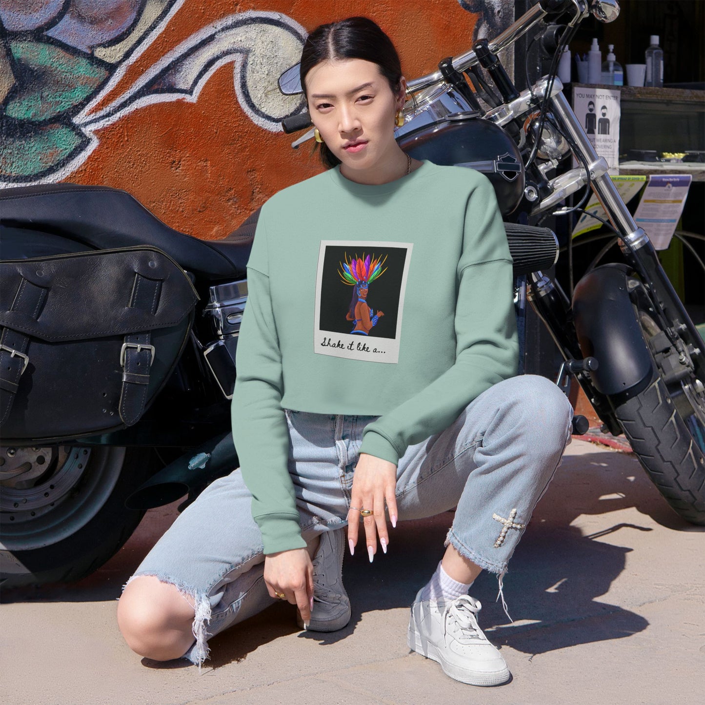 "Shake It Like a…" – Women’s Cropped Samba Dance Sweatshirt | Carnival-Inspired Dancer Graphic Pullover for Performers