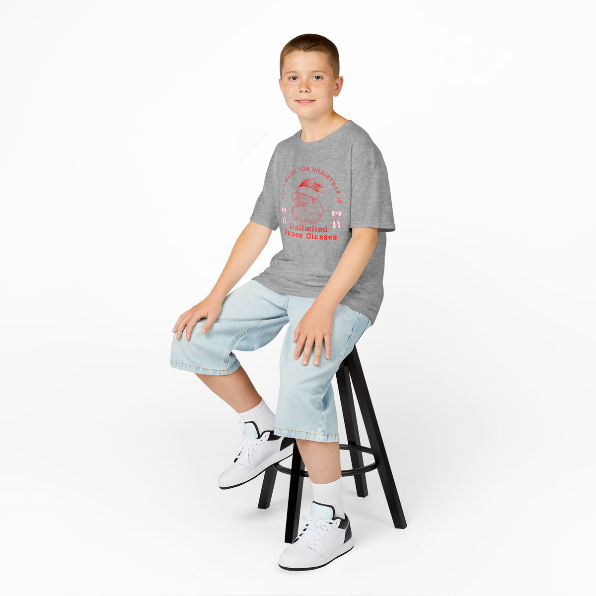 “All I Want for Christmas Is Unlimited Dance Classes” YOUTH TEE Short Sleeve with Vintage Santa – Festive Holiday Dance Tee for Dancers & Studios