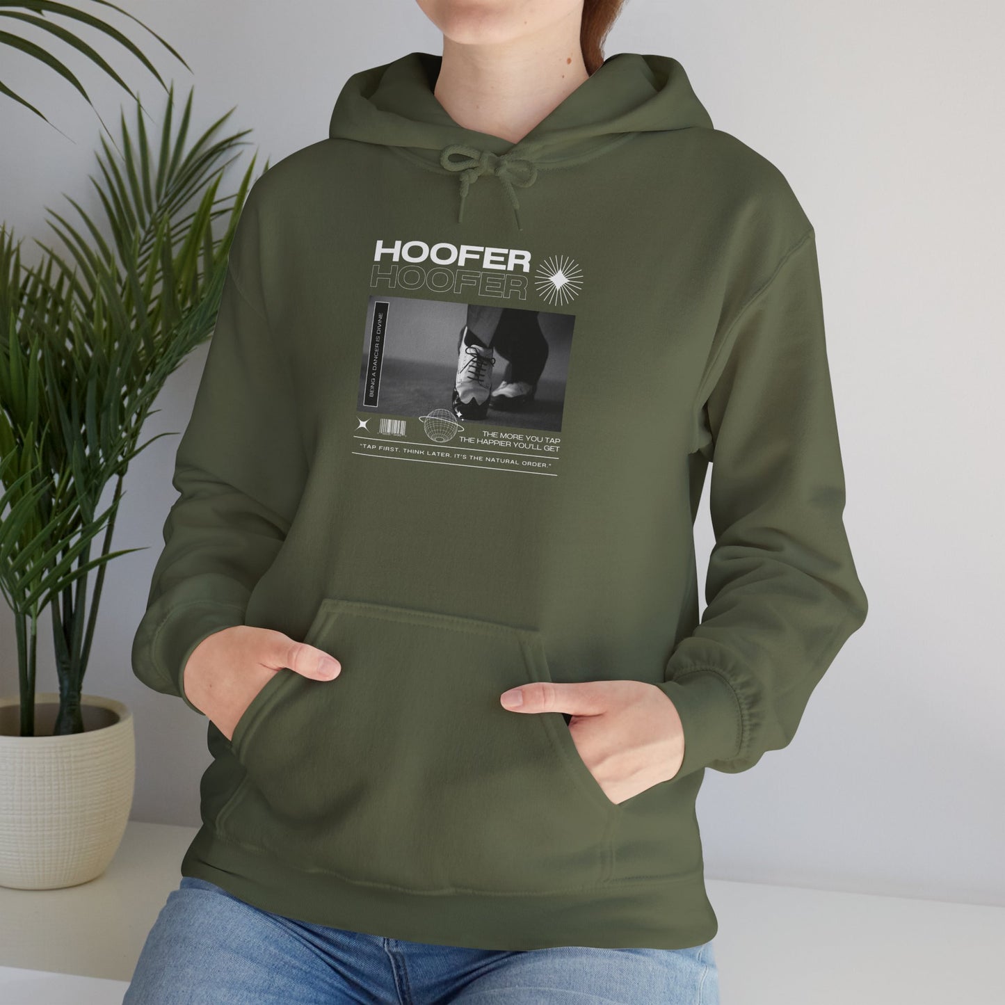“Hoofer” Tap Dance Text with Streetwear-Style Tap Shoes Graphic – Unisex Heavy Blend™ Hooded Sweatshirt – Cozy Dance Hoodie for Tap Dancers & Dance Enthusiasts