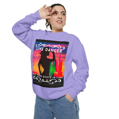 "Line Dancer, Get Your Boots in Line" Unisex Lightweight Crewneck Sweatshirt – Western Dance Graphic Pullover for Country Music & Boot Scootin’ Fans