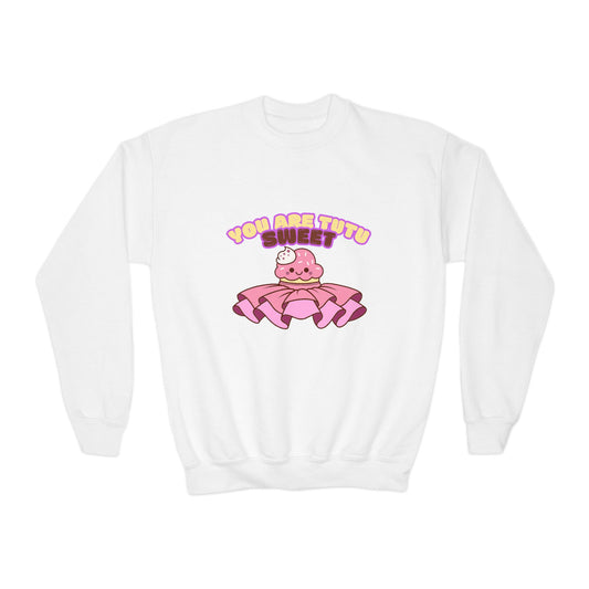 "You Are Tutu Sweet" Youth Crewneck Dance Sweatshirt – Kawaii Cupcake Graphic | Cute Ballet Themed Kids Pullover