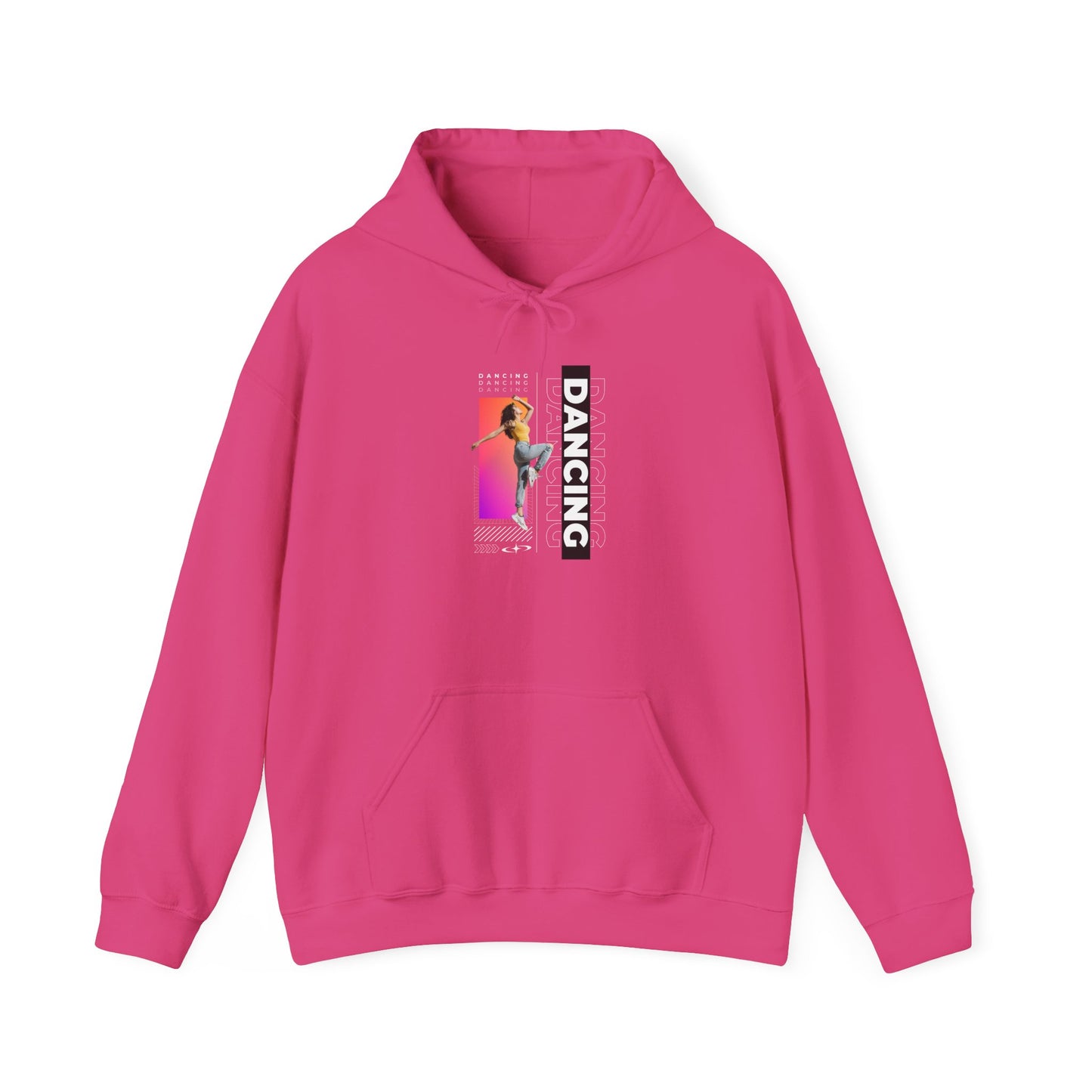 Dancing” Text with Streetwear-Style Female Dancer Graphic - Unisex Heavy Blend™ Hooded Sweatshirt – Cozy Dance Hoodie for Ballet & Hip-Hop Enthusiasts
