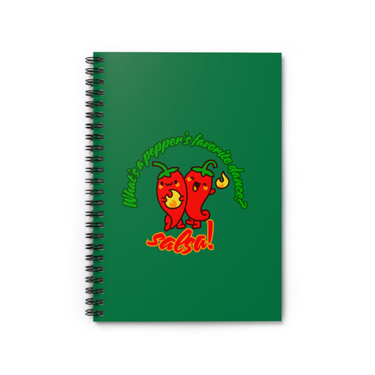 "What Is a Pepper’s Favorite Dance? Salsa!" Spiral Notebook – Funny Dance Pun Journal with Cute Pepper Graphic for Dancers & Foodie Pun Lovers