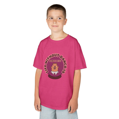"Life Without Dance Is Pointeless" Youth Dance T-Shirt – Cute Capybara Ballerina Graphic Tee for Kids
