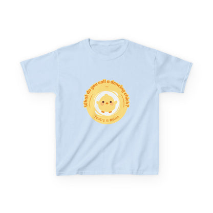 “What do you call a dancing chick? Poultry in Motion” Funny Chick Dance Tee for Kids – Cute Chicken Graphic - Youth Dance Pun T-Shirt