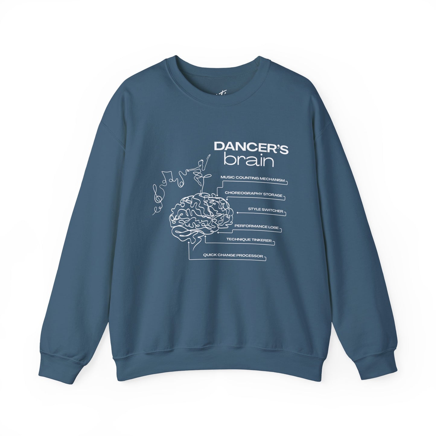 “Dancer’s Brain” Funny Dance Anatomy Sweatshirt – Unisex Heavy Blend Crewneck with Optional Name or Studio Personalization