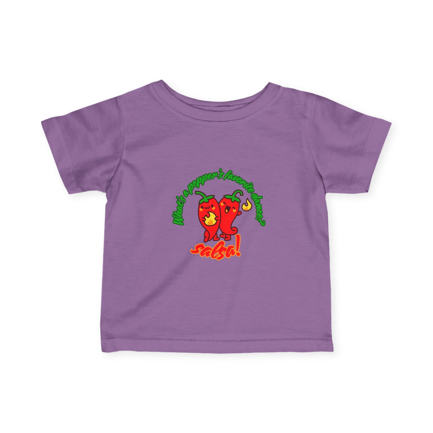 "What's a Pepper's Favorite Dance? Salsa!" Cute Dance-Themed Infant Fine Jersey Tee with Spicy Pepper Graphic – Funny Baby T-Shirt for Little Movers