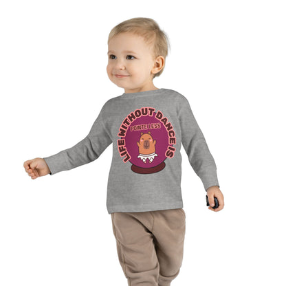 "Life Without Dance Is Pointeless" Toddler Dance T-Shirt – Cute Dancing Capybara Graphic Long Sleeve Tee for Kids