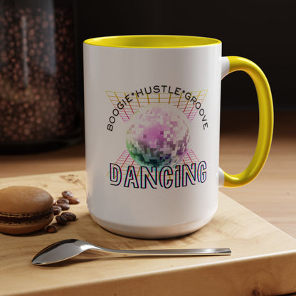 "Boogie, Hustle, Groove - Dancing" Disco Accent Coffee Mug – Fun Retro Dance Gift for Coffee Lovers
