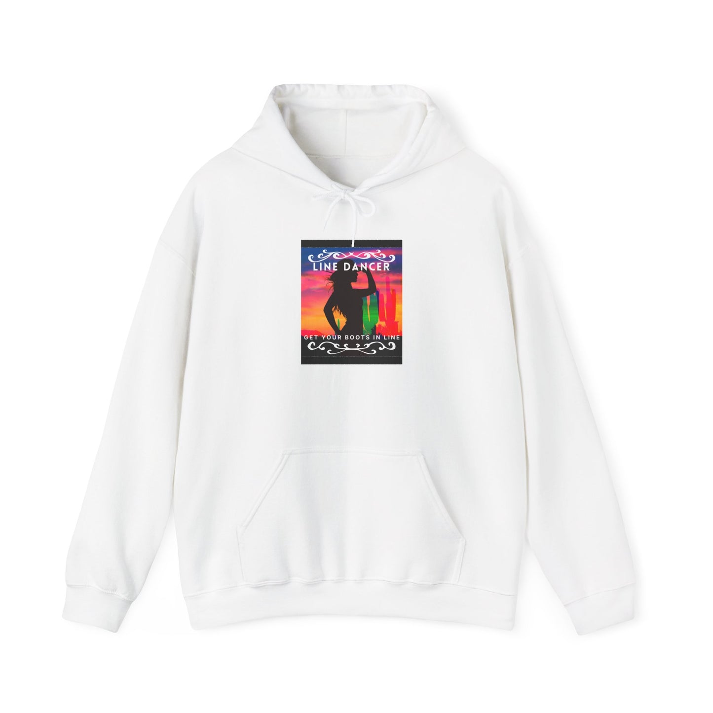 "Line Dancer, Get Your Boots in Line" Western-Inspired Graphic – Unisex Heavy Blend™ Hooded Sweatshirt