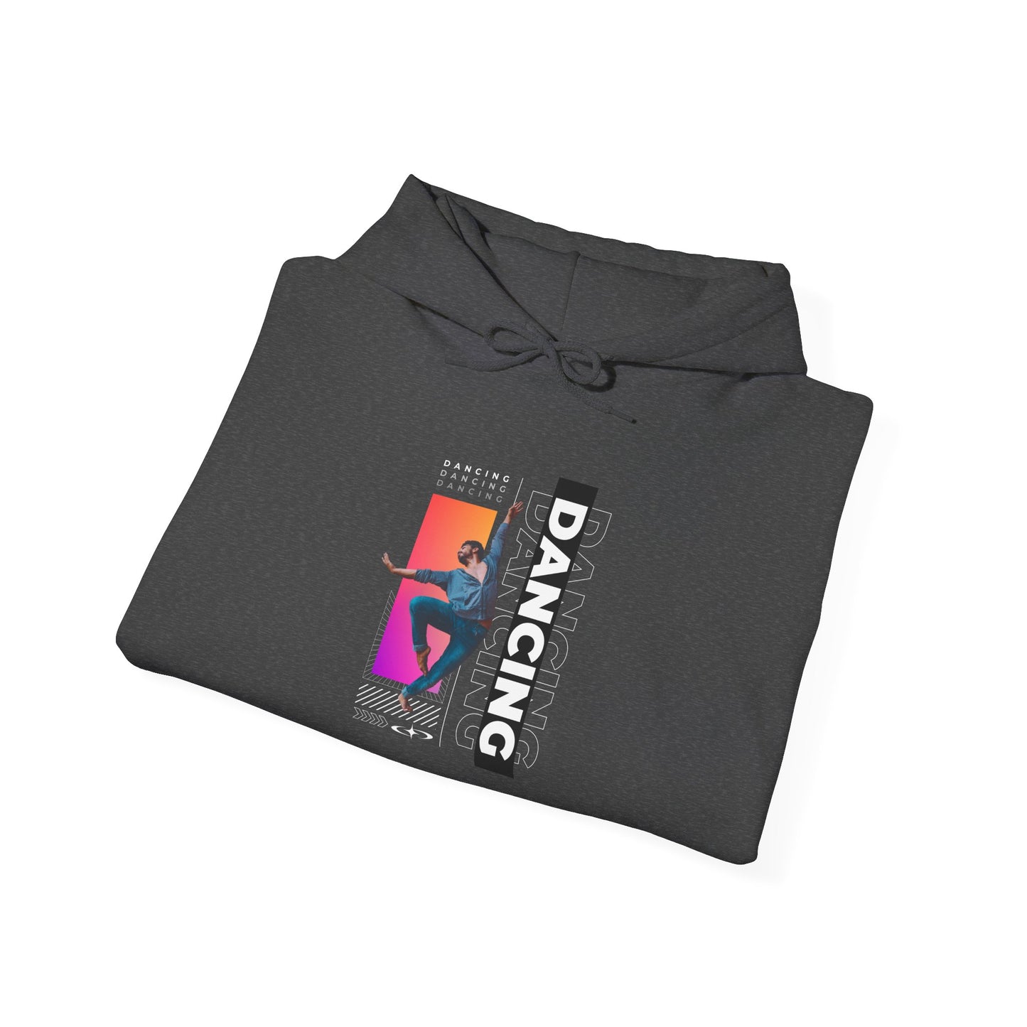 “Dancing” Text with Streetwear-Style Male Dancer Graphic – Unisex Heavy Blend™ Hooded Sweatshirt – Cozy Dance Hoodie for Performers & Dance Enthusiasts
