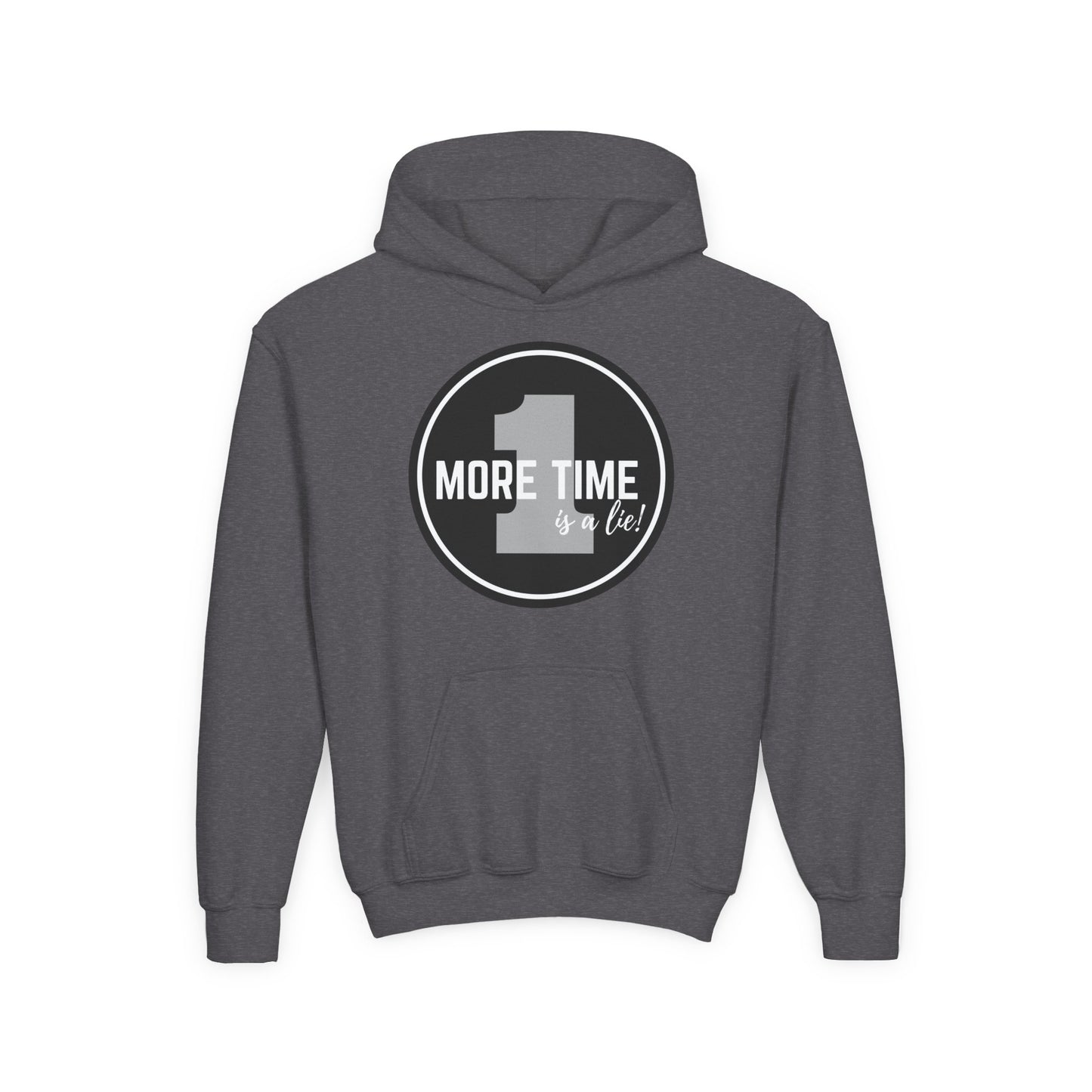 "One More Time Is a Lie" Youth Hooded Sweatshirt – Bold Dance Emblem Graphic Hoodie for Kids and Teens