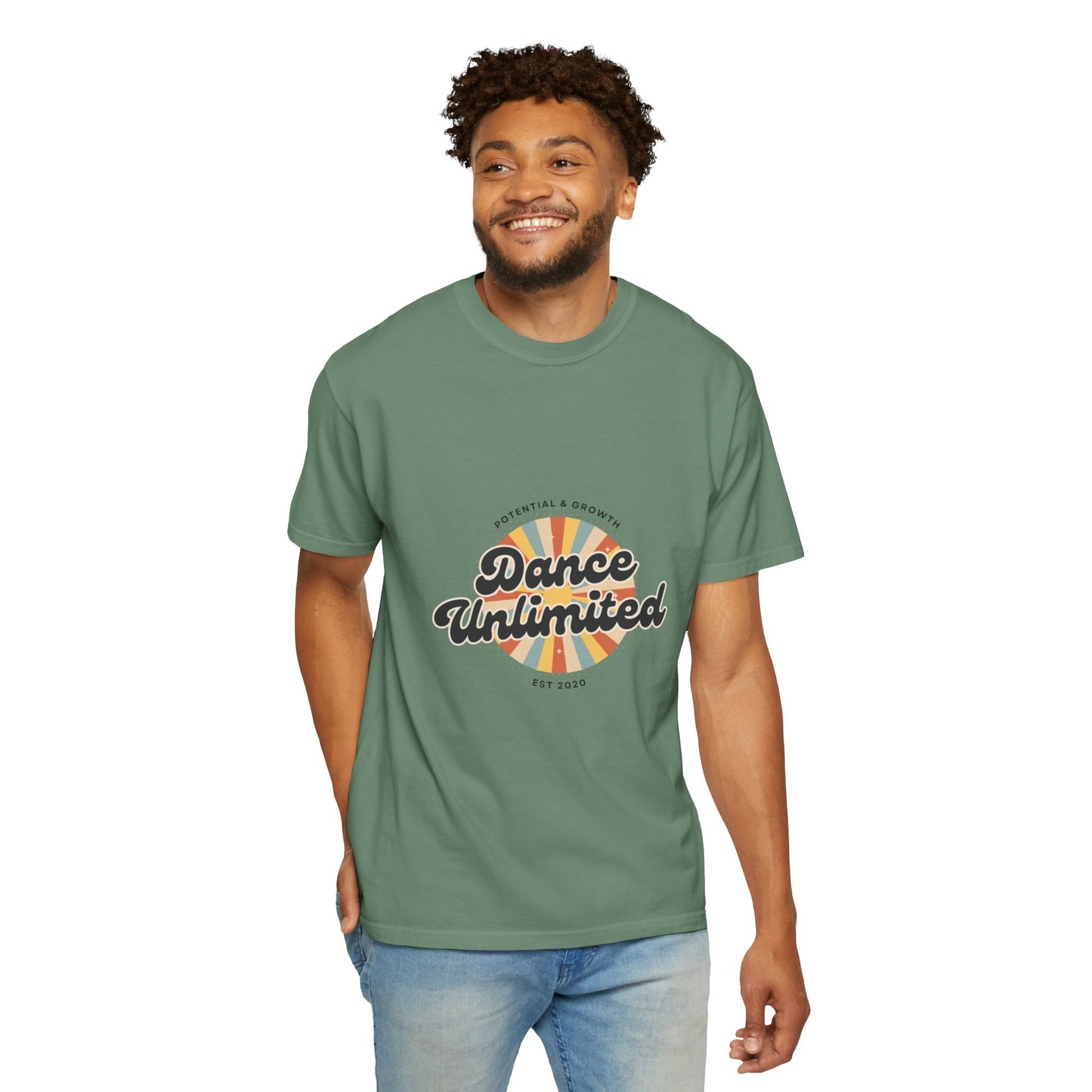 "Dance Unlimited, Potential & Growth" Unisex Garment-Dyed T-Shirt – Retro-Inspired Dance Motivation Graphic Tee – Inspirational Shirt for Dancers"