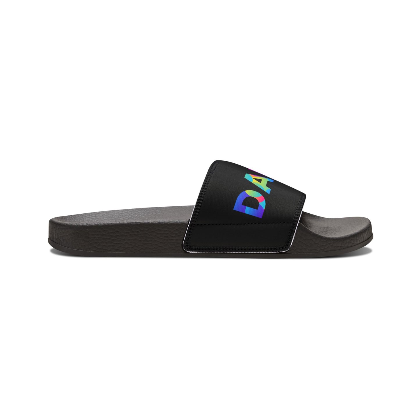 YOUTH SIZES - “Dancer” Colorful Text – Dance-Inspired Custom Slides with Removable Straps | Youth Sandal Slides