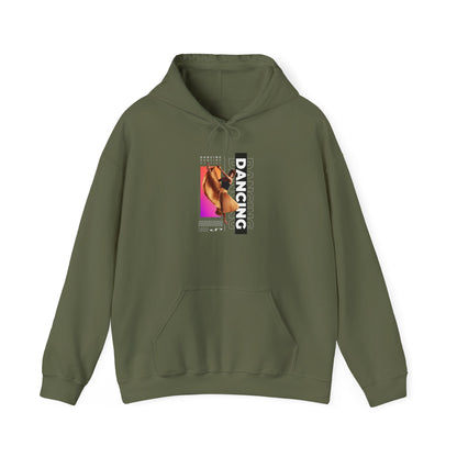 "Dancing” Text with Streetwear-Style Female Dancer Graphic - Unisex Heavy Blend™ Hooded Sweatshirt – Cozy Dance Hoodie for Ballet & Hip-Hop Enthusiasts