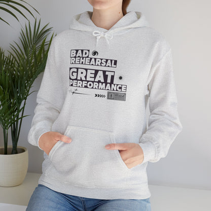 "Bad Rehearsal, Great Performance" Dance Hoodie – Unisex Heavy Blend™ Hooded Sweatshirt with Streetwear-Inspired Graphic for Performers
