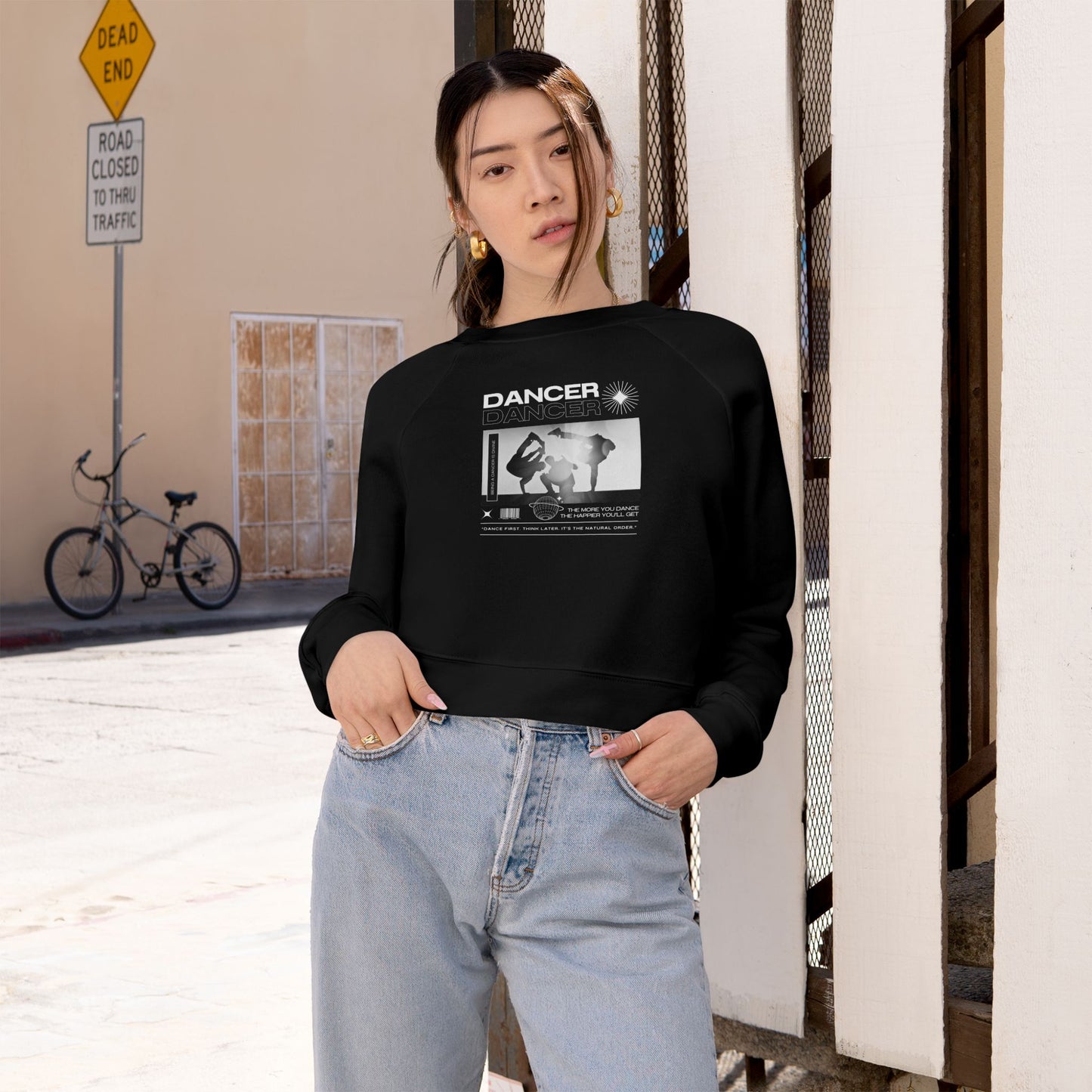 “Dancer” Breakdancer Streetwear Graphic | Hip-Hop Dance Sweatshirt for Dancers & Enthusiasts - Women’s Cropped Sweatshirt