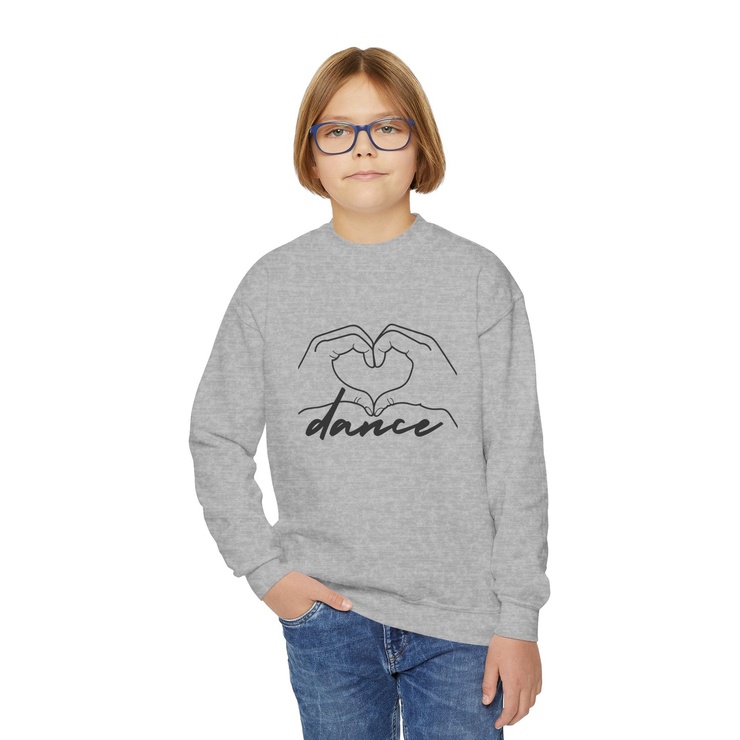 "Dance" Heart Hands Youth Crewneck Sweatshirt – Heart Hands Graphic Dance Lover Pullover