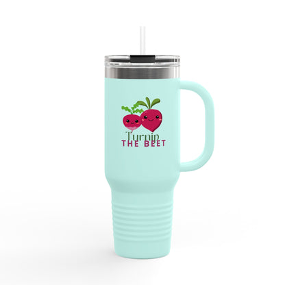 "Turnip the Beet" 40oz Insulated Travel Mug – Cute Veggie Dance Pun Tumbler for Music & Dance Lovers | Jete Shop 🥬🎶✨