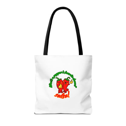 “What’s a Pepper’s Favorite Dance? Salsa!” Salsa Dance Pun Tote Bag – Funny Kawaii Pepper Graphic Canvas Bag for Dancers & Food Lovers