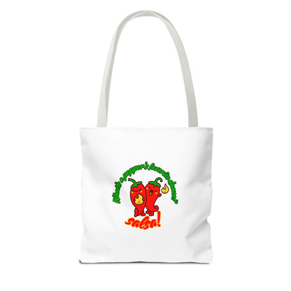 “What’s a Pepper’s Favorite Dance? Salsa!” Salsa Dance Pun Tote Bag – Funny Kawaii Pepper Graphic Canvas Bag for Dancers & Food Lovers