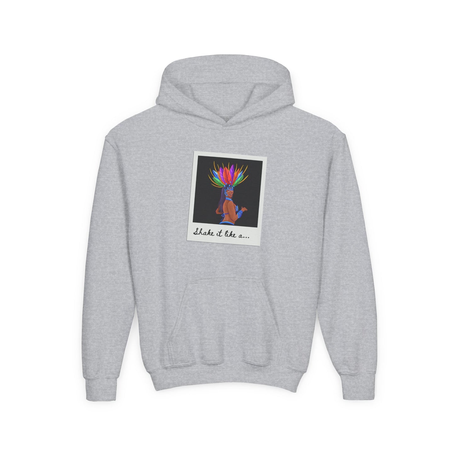 "Shake It Like a..." Youth Hooded Sweatshirt – Carnival-Inspired Samba Dancer Graphic Fleece Hoodie for Kids and Teens