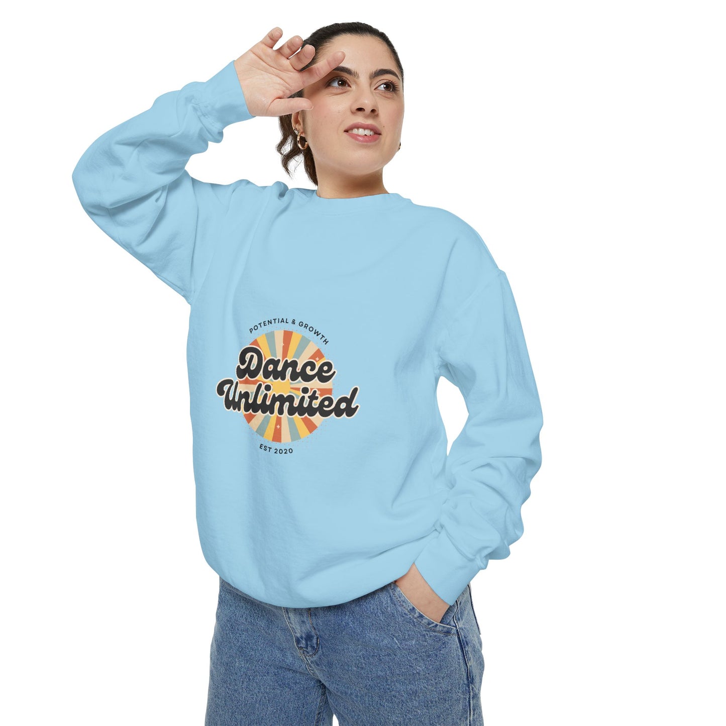 "Dance Unlimited – Potential & Growth" Unisex Lightweight Crewneck Sweatshirt – Retro-Inspired Motivational Dance Pullover for Performers & Creatives