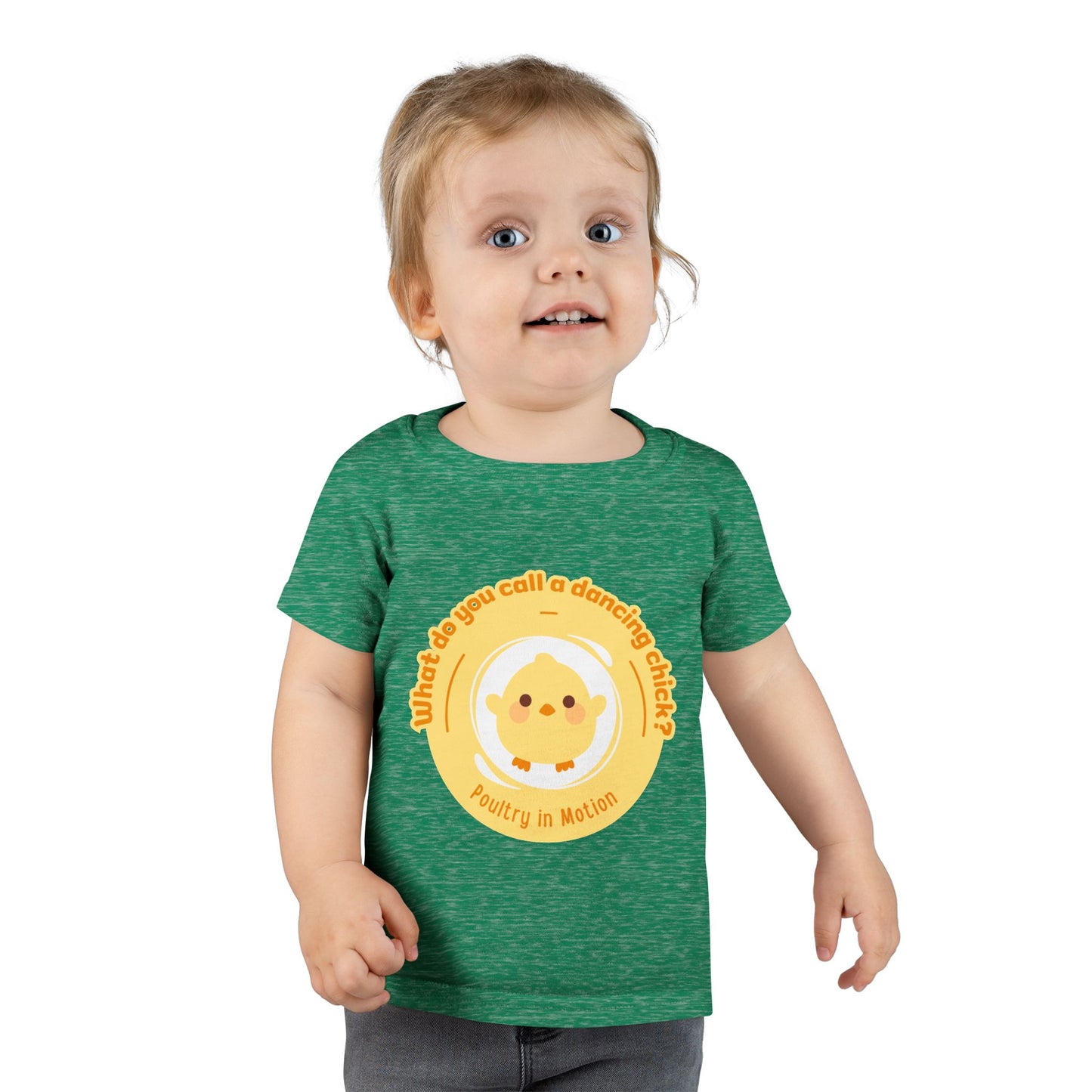 "What Do You Call a Dancing Chick? Poultry in Motion" Toddler Dance T-Shirt – Cute Chicken Graphic Short Sleeve Tee for Kids
